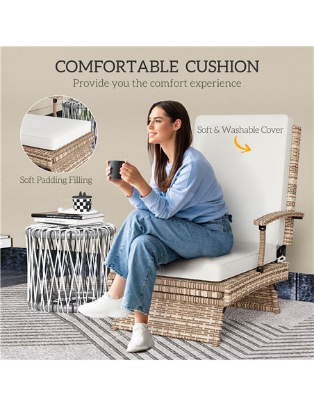 Outsunny 80° Reclining Rattan Lounger - White/Brown - pic 129626 | FastDaddyshop