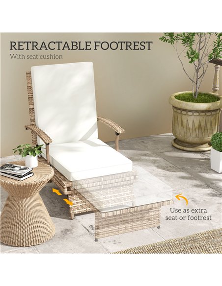 Outsunny 80° Reclining Rattan Lounger - White/Brown - pic 129627 | FastDaddyshop