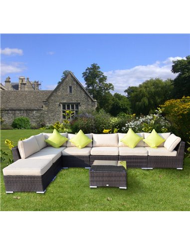 Outsunny 8pc Rattan Sofa Garden Furniture Aluminium Outdoor Patio Set Wicker Seater Table - Mixed Brown
