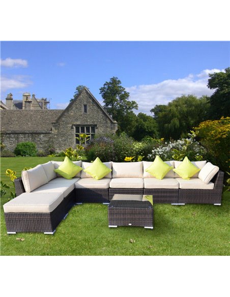 Outsunny 8pc Rattan Sofa Garden Furniture Aluminium Outdoor Patio Set Wicker Seater Table - Mixed Brown - pic 12963 | FastDaddyshop