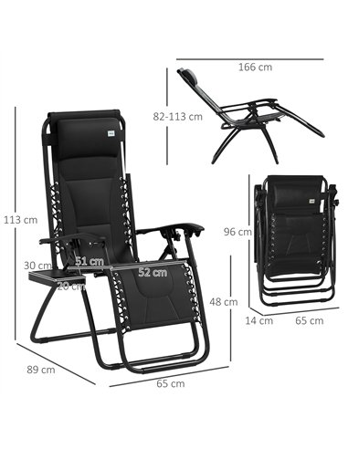 Outsunny Zero Gravity Lounger Chair, Folding Reclining Patio Chair with Padded Seat, Cup Holder, Soft Cushion and Headrest for P