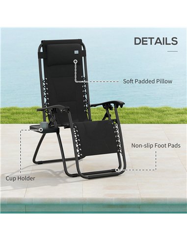 Outsunny Zero Gravity Lounger Chair, Folding Reclining Patio Chair with Padded Seat, Cup Holder, Soft Cushion and Headrest for P