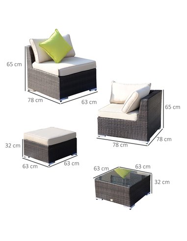 Outsunny 8pc Rattan Sofa Garden Furniture Aluminium Outdoor Patio Set Wicker Seater Table - Mixed Brown