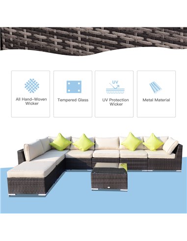 Outsunny 8pc Rattan Sofa Garden Furniture Aluminium Outdoor Patio Set Wicker Seater Table - Mixed Brown