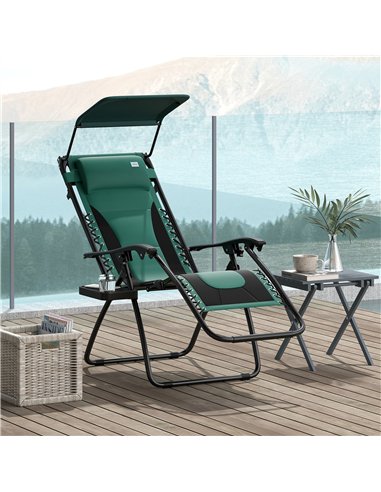 Outsunny Zero Gravity Lounger Chair, Folding Reclining Patio Chair with Shade Cover, Padded Seat, Cup Holder, Soft Cushion and H
