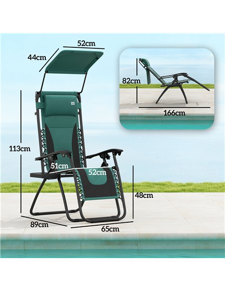 Outsunny Zero Gravity Lounger Chair, Folding Reclining Patio Chair with Shade Cover, Padded Seat, Cup Holder, Soft Cushion and H - pic 129659 | FastDaddyshop