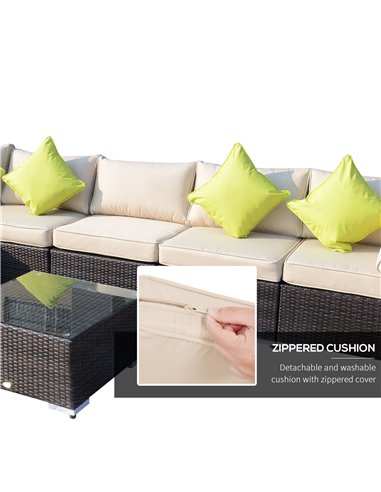 Outsunny 8pc Rattan Sofa Garden Furniture Aluminium Outdoor Patio Set Wicker Seater Table - Mixed Brown
