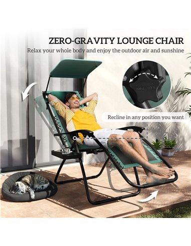 Outsunny Zero Gravity Lounger Chair, Folding Reclining Patio Chair with Shade Cover, Padded Seat, Cup Holder, Soft Cushion and H