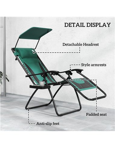 Outsunny Zero Gravity Lounger Chair, Folding Reclining Patio Chair with Shade Cover, Padded Seat, Cup Holder, Soft Cushion and H