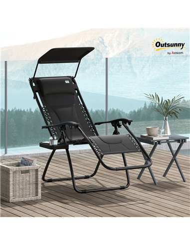 Outsunny Zero Gravity Lounger Chair, Folding Reclining Patio Chair with Shade Cover, Padded Seat, Cup Holder, Soft Cushion and H