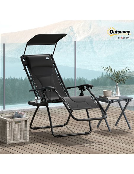 Outsunny Zero Gravity Lounger Chair, Folding Reclining Patio Chair with Shade Cover, Padded Seat, Cup Holder, Soft Cushion and H - pic 129667 | FastDaddyshop