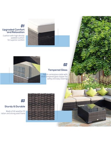 Outsunny 8pc Rattan Sofa Garden Furniture Aluminium Outdoor Patio Set Wicker Seater Table - Mixed Brown