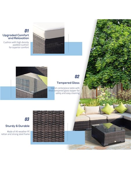 Outsunny 8pc Rattan Sofa Garden Furniture Aluminium Outdoor Patio Set Wicker Seater Table - Mixed Brown - pic 12967 | FastDaddyshop