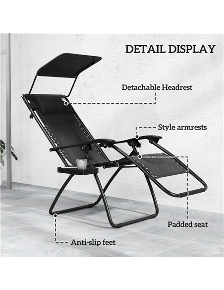 Outsunny Zero Gravity Lounger Chair, Folding Reclining Patio Chair with Shade Cover, Padded Seat, Cup Holder, Soft Cushion and H - pic 129670 | FastDaddyshop