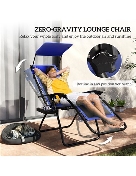 Outsunny Zero Gravity Lounger Chair, Folding Reclining Patio Chair with Shade Cover, Padded Seat, Cup Holder, Soft Cushion and H - pic 129678 | FastDaddyshop