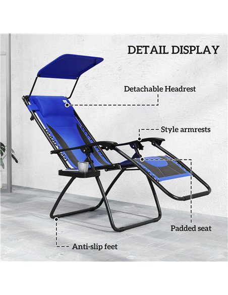 Outsunny Zero Gravity Lounger Chair, Folding Reclining Patio Chair with Shade Cover, Padded Seat, Cup Holder, Soft Cushion and H - pic 129679 | FastDaddyshop