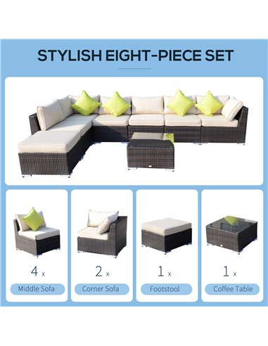 Outsunny 8pc Rattan Sofa Garden Furniture Aluminium Outdoor Patio Set Wicker Seater Table - Mixed Brown