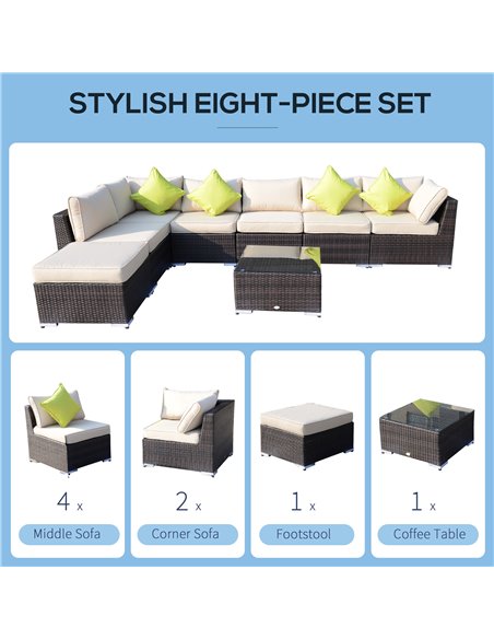 Outsunny 8pc Rattan Sofa Garden Furniture Aluminium Outdoor Patio Set Wicker Seater Table - Mixed Brown - pic 12968 | FastDaddyshop