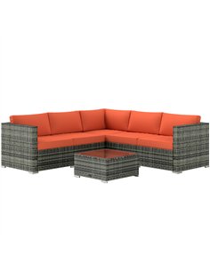 Outsunny Four-Piece Rattan Sofa Set - Orange/Grey