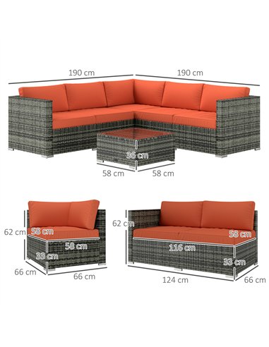 Outsunny Four-Piece Rattan Sofa Set - Orange/Grey