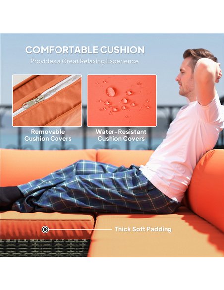 Outsunny Four-Piece Rattan Sofa Set - Orange/Grey - pic 129688 | FastDaddyshop