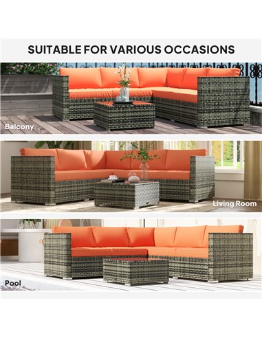 Outsunny Four-Piece Rattan Sofa Set - Orange/Grey