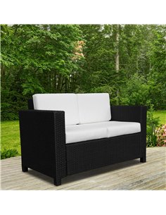 Outsunny 2 Seater Garden Furniture, Rattan Sofa with Soft Padded Cushion and Armrests, Wicker Garden Loveseat for Patio, Black 2