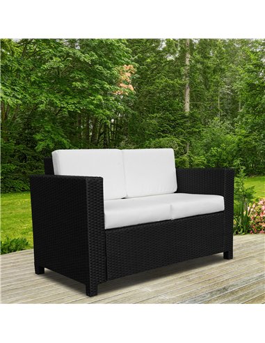 Outsunny 2 Seater Garden Furniture, Rattan Sofa with Soft Padded Cushion and Armrests, Wicker Garden Loveseat for Patio, Black
