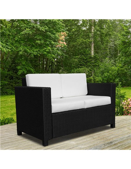 Outsunny 2 Seater Garden Furniture, Rattan Sofa with Soft Padded Cushion and Armrests, Wicker Garden Loveseat for Patio, Black - pic 129694 | FastDaddyshop