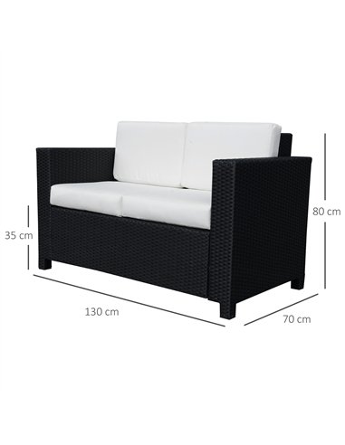 Outsunny 2 Seater Garden Furniture, Rattan Sofa with Soft Padded Cushion and Armrests, Wicker Garden Loveseat for Patio, Black