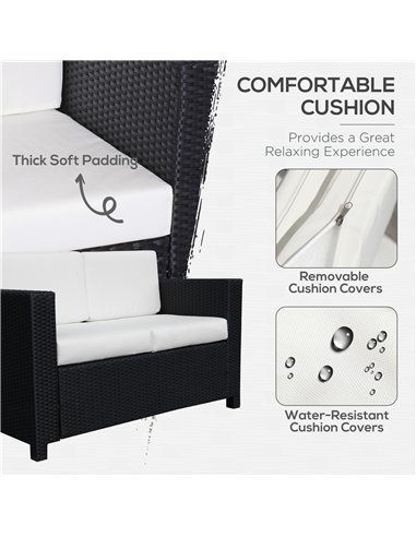 Outsunny 2 Seater Garden Furniture, Rattan Sofa with Soft Padded Cushion and Armrests, Wicker Garden Loveseat for Patio, Black