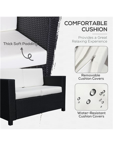 Outsunny 2 Seater Garden Furniture, Rattan Sofa with Soft Padded Cushion and Armrests, Wicker Garden Loveseat for Patio, Black - pic 129697 | FastDaddyshop