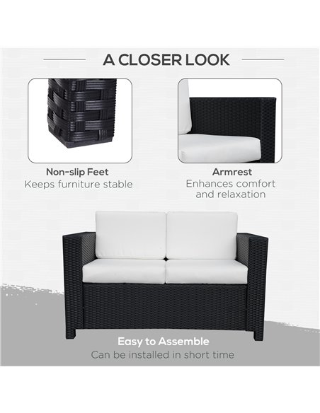 Outsunny 2 Seater Garden Furniture, Rattan Sofa with Soft Padded Cushion and Armrests, Wicker Garden Loveseat for Patio, Black - pic 129698 | FastDaddyshop