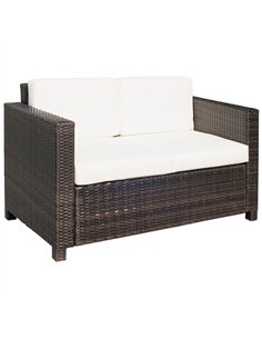 Outsunny 2 Seater Garden Furniture, Rattan Sofa with Soft Padded Cushion and Armrests, Wicker Garden Loveseat for Patio, Mixed B