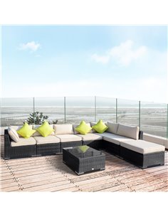 Outsunny 7-Seater Garden Furniture Aluminium Set with Rattan Sofa, Wicker Seater Table, Black 2