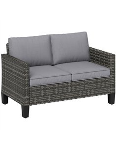 Outsunny Two-Seater Rattan Outdoor Sofa - Dark Grey