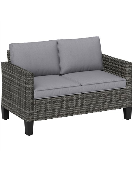 Outsunny Two-Seater Rattan Outdoor Sofa - Dark Grey - pic 129711 | FastDaddyshop