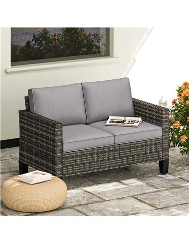 Outsunny Two-Seater Rattan Outdoor Sofa - Dark Grey