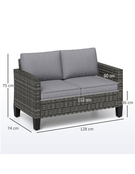 Outsunny Two-Seater Rattan Outdoor Sofa - Dark Grey - pic 129713 | FastDaddyshop