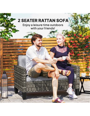 Outsunny Two-Seater Rattan Outdoor Sofa - Dark Grey
