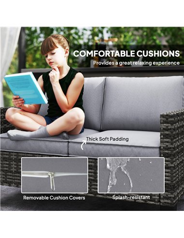 Outsunny Two-Seater Rattan Outdoor Sofa - Dark Grey