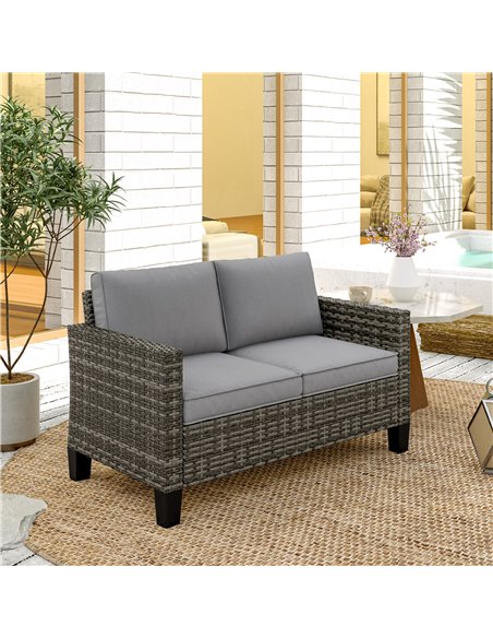 Outsunny Two-Seater Rattan Outdoor Sofa - Dark Grey - pic 129718 | FastDaddyshop