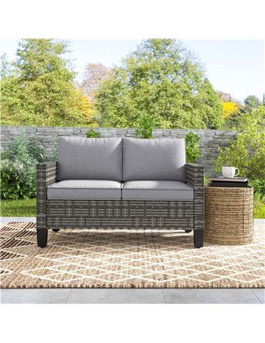 Outsunny Two-Seater Rattan Outdoor Sofa - Dark Grey