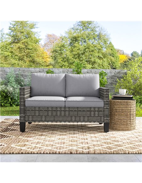 Outsunny Two-Seater Rattan Outdoor Sofa - Dark Grey - pic 129719 | FastDaddyshop