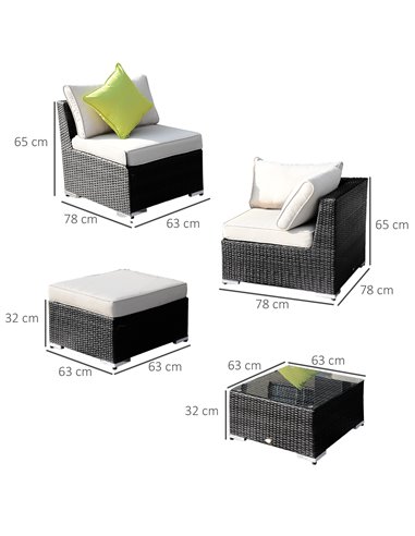 Outsunny 7-Seater Sofa Rattan Garden Furniture Aluminium Outdoor Patio Set Wicker Seater Table - Black