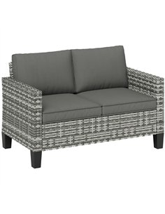Outsunny Two-Seater Rattan Outdoor Sofa - Light Grey
