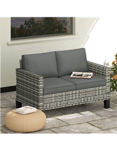 Outsunny Two-Seater Rattan Outdoor Sofa - Light Grey 2