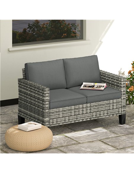 Outsunny Two-Seater Rattan Outdoor Sofa - Light Grey - pic 129721 | FastDaddyshop