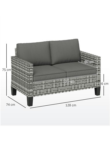 Outsunny Two-Seater Rattan Outdoor Sofa - Light Grey