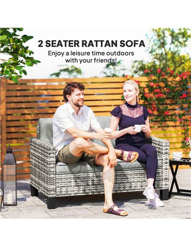 Outsunny Two-Seater Rattan Outdoor Sofa - Light Grey